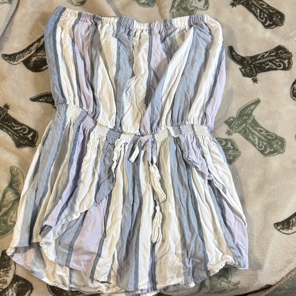 Ocean Drive Blue and White Strapless Dress